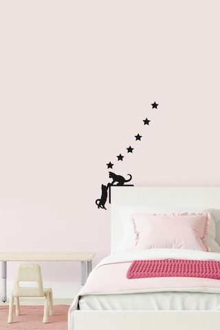 Priz Kedi Sticker Set Siyah Kedi Yıldız Etiket Duvar Sticker