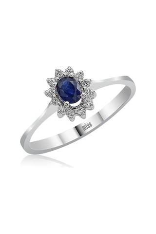 Pırlanta Safir Yüzük - 0,10 Karat 8 Ayar