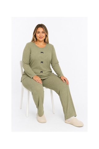 Sleeproom Büyük Beden Kadın Kaşkorse Mevsimlik Haki Pijama Takımı