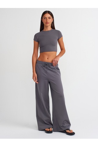 Dilvin Vücuda Oturan Crop Top Füme