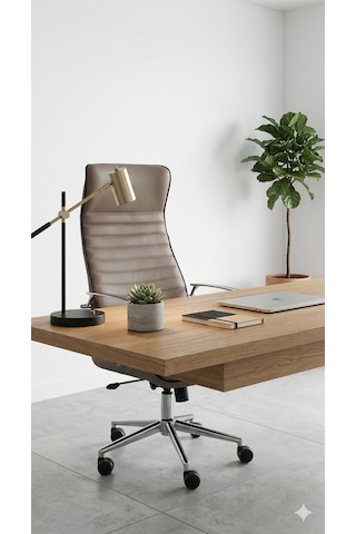 Lüks Yönetici Ofis Koltuğu Yüksek Sırtlı Ergonomik Tekerlekli Makam Koltuğu Kahverengi Açık Kahverengi