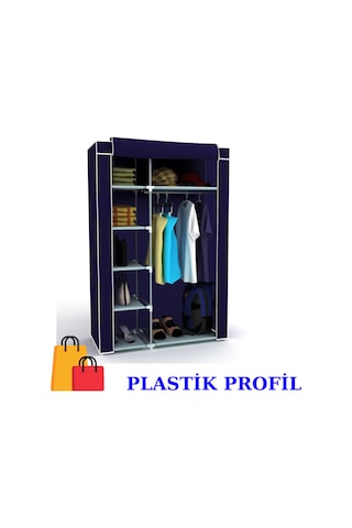 Bez Dolap Plastik İskelet Fermuarlı Yeni Portatif Gardırop Lacivert