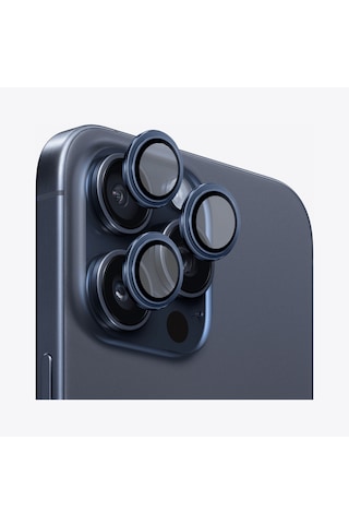 Safeus Safir Temperli Kamera Lens Koruyucu Apple Uyumlu iPhone 15 Pro Max Ve İle Mavi Titanyum