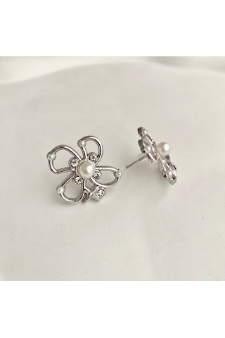 Kadın Küpe İnci Minik Zirkon Taş Detay Çiçek Küpe 001