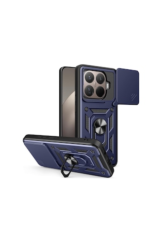 Xiaomi Mi 17t Pro İle Uyumlu Kılıf Magnetik Standlı Kamera Korumalı Sürgülü Kapak Lacivert