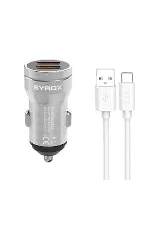 Syrox Sc20t 3.1a Q.c. 3.0 1mt Usb-a - Type-c Kablolu 2xusb-a Port Çıkışlı Hızlı Araç Şarj Cihazı - Siyah