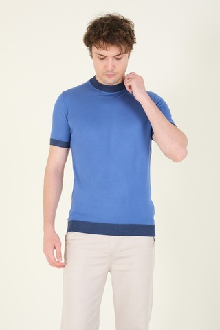 Giyim Dünyası Erkek Yarım Balıkçı Merserize T-shirt Mavi 001