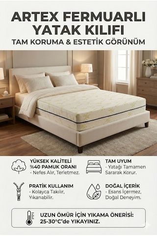 Kılıf Bambu 140x190 Yatak Kılıfı Koruyucusu Örtüsü Fermuarlı Kapitone Fit Zippered Mattress Cover Natural