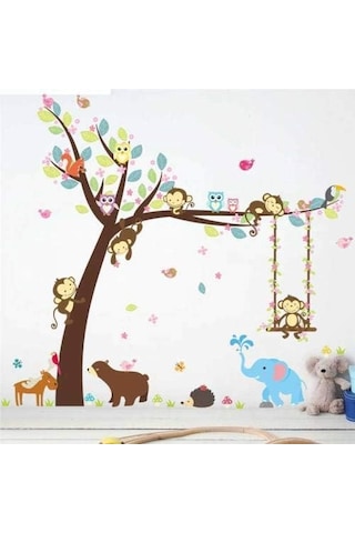 Çocuk ve Bebek Odası Sevimli Orman Hayvanları Ayı Fil Maymungeyik Baykuş Duvar Sticker Pvc