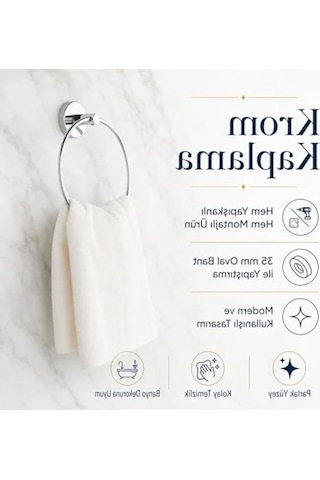 Krom Kaplama Oval Havluluk, Yapışkanlı Ve Vidalı Montaj Seçenekleri İle 12 Izgara