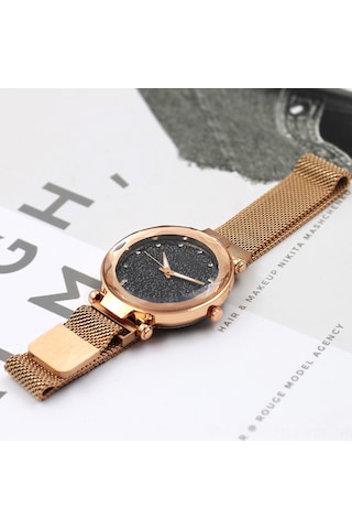 Padalink Rose Gold Alloy Kasa Güneş Altınlı Magnetlı Starry Night Kadın Kol Saati Milan Bandı Diğer