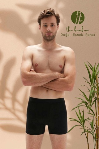 Weweus Siyah Erkek Süper İnce Doğal Bambu Lüks Boxer 1012 Siyah
