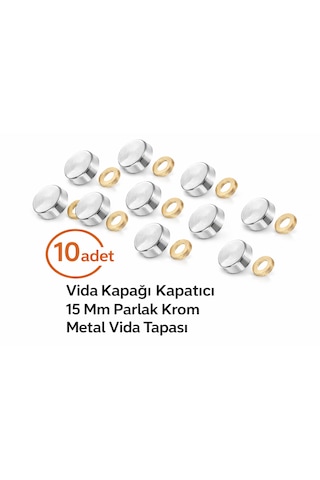 Vida Kapağı Kapatıcı 15 Mm 10 Adet - Parlak Krom Vida Tapası 0-0