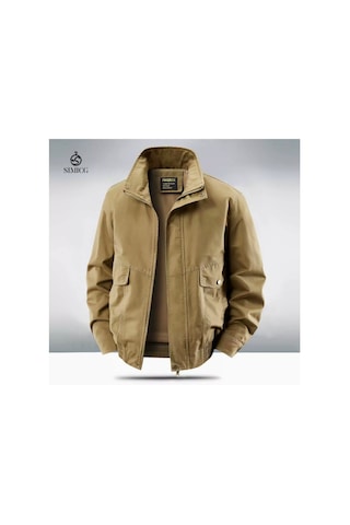 Pamuklu, Çok Cepli Dik Yaka Ceket Haki