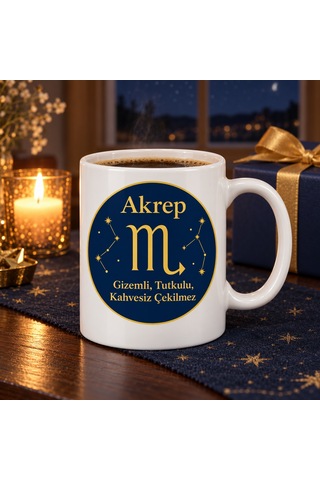 Akrep Burcu Tasarımlı Porselen Kupa - Model 379 Çok Renkli