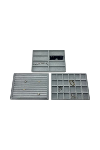 Bern Model Süet Kumaş Gri Renk 34/24cm 3 Lü Takımtakı Sergileme Standı