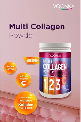 Voonka Multi Collagen Powder Hidrolize Kollajen Tip 1 2 3 Vitamin C 300 G