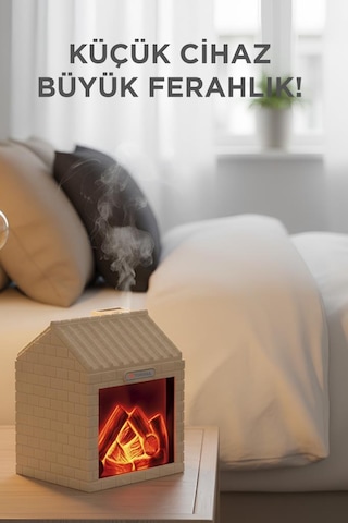 H9 Ahşap Şömine Efektli 200ml Sessiz Ultrasonik House Hava Nemlendirici (İthalatçı Garantili)