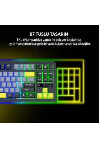 James Donkey Jdk87 Rainbow Mekanik Hisli Membran Türkçe Q Gaming 87 Tuş Klavye Siyah