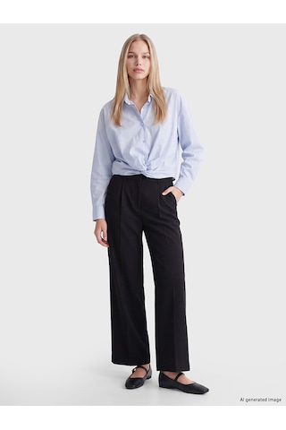 Lcw Vision Mavi Bağlamalı Poplin Oversize Kadın Gömlek