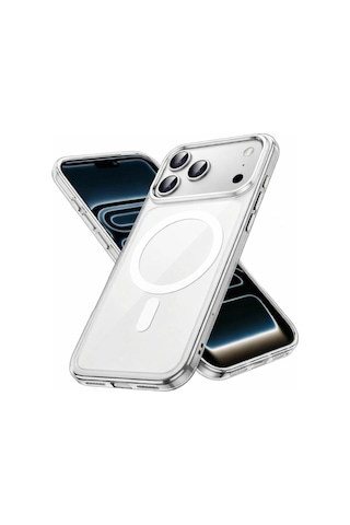 Apple iPhone 17 Pro Max Uyumlu Yumuşak Magsafe Kablosuz Şarj Destekli Şeffaf Kılıf Kamera İçin Yükseltilmiş Çerçeve