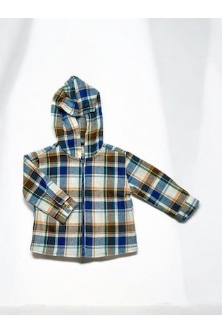 Erkek Bebek Kapüşonlu Ekose Desenli Fermuarlı Hırka-14870 Çok Renkli