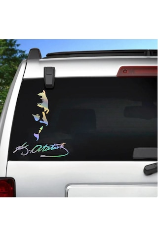 Hologramlı Janjanlı Atatürk Silüet Ve İmza Sticker 02525 30x25 Cm