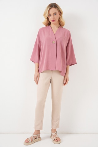 Bigdart Kadın Kısa Kol Oversize Kimono 5969 - Gülkurusu