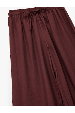Koton Modal Cep Detaylı Beli Lastikli Bağcıklı Bol Pantolon Bordo 5sak40187ew Bordo