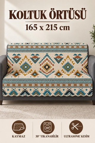 Çok Amaçlı Kadife Koltuk Örtüsü Kaymaz Süngerli 165x215 Cm Modern Bohem Çekyat Şalı Piknik Masa Örtüsü Alk17 Bej