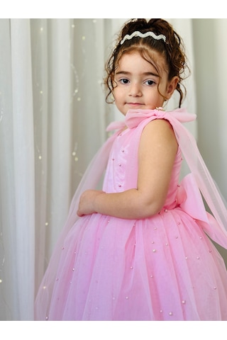 H L Y Karol Tasarım Pembe İncili Uzun Elbise Vintage Kız Bebek Elbise,doğum Günü Elbise,fotoğraf Çekim Elbise,1-11 Yaş Uygun Pembe