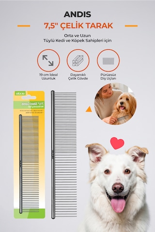 Andis 19 Cm Çelik Dayanıklı Kedi Köpek Kıtık Açıcı Ve Kabartma Tarağı