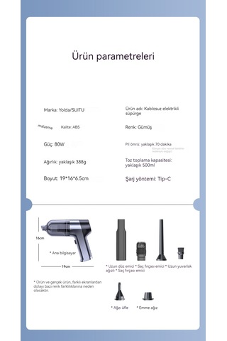 Portatif Akülü Elektrikli Süpürge - Siyah