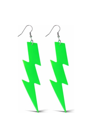 Techmrt 80 Ler 90& 39 Lar Retro Neon Yeşil Şimşek Küpe 10 Cm Tüm Yaşlar