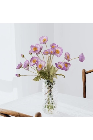 Yapay Çiçek Gelincik Çiçeği Lila Renk 3 Çiçek 1 Tomurcuk 59cm