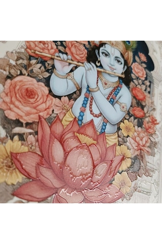 Krishna Ahşap Tablo - Hint Tanrısı & Yoga Sunak Dekoru - 16x24 Cm Özel Baskı Spiritüel Sanat