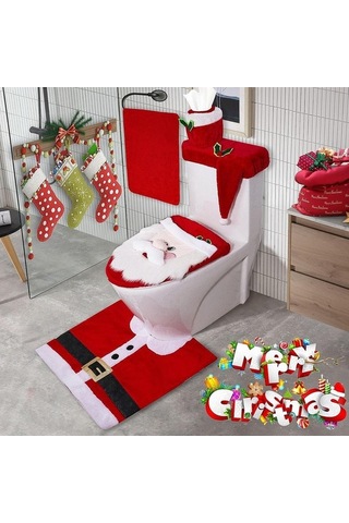 Pazly Suntek 5 Parça Yılbaşı Klozet Kapağı Örtüsü Dekoratif Tank Seti Çok Renkli Çok Renkli