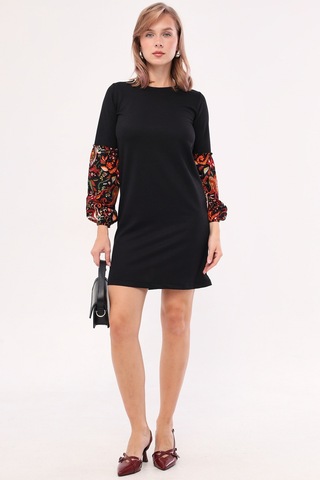 Armonika Kadın Siyah Kolu Renkli Balonlu Elbise Arm-19k001215