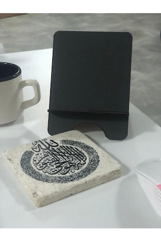 Ayetel Kürsi Mermer Baskılı Standlı Masa Üstü Tablo - 10x10 Cm Dualı Dua Dekoratif Hediye