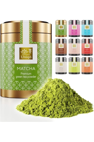 Uniqo Premium Japon Matcha Tozu 30 Gr Şeker İlavesiz Vegan, Metal Kutuda Bitki Çayı