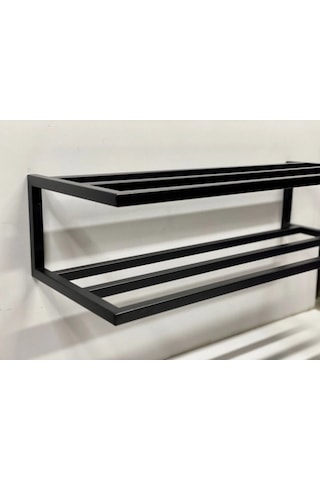 Aju Ayakkabılık, Modern 2 Katlı Açık Ayakkabı Rafı, Çok Amaçlı Düzenleyici Duvara Monte Metal Raf Siyah