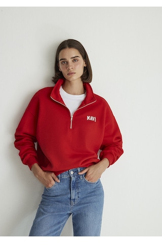 Mavi - Mavi Logo Baskılı Yarı Fermuarlı Kırmızı Sweatshirt 1s10179-86417 Kırmızı