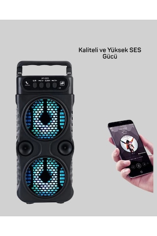 Bluetooth Bağlantılı Taşınabilir Hoparlör Led Işıklı, Fm Radyolu, Mikrofon Girişli -