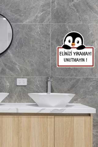 Sevimli Pengu Sticker Ellerinizi Yıkamayı Unutmayın Etiketi Standart