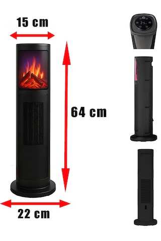 Hoogar German 2075 L Black Oben Seri Oled Şömineli Ekran Dijital Kule Tipi Turbo Hızlı Isıtıcı