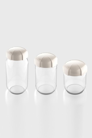 Renga Rhea Bej Kapaklı 3 Boy Cam Kavanoz Seti 131010 Bej