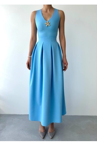 Late Yıldız Detaylı Elbise Mavi