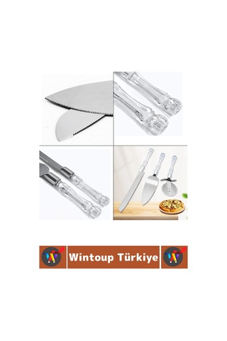 Premium Mutfak Pizza Börek Tatlı Düğün Pastası Kesme Sunum Şık Şeffaf Sap Detayı 3 Parça Servis Seti Çok Renkli