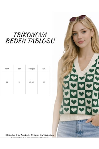 Trikonova Kalpli V Yaka Regular Kadın Süveter Yeşil