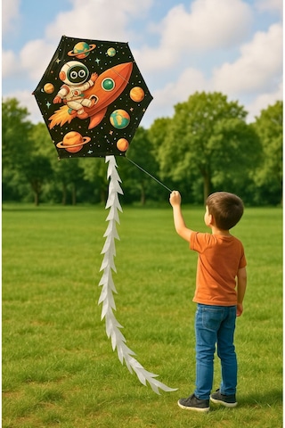 Altıgen Astronot Modelli Uçurtma 50mt İpli